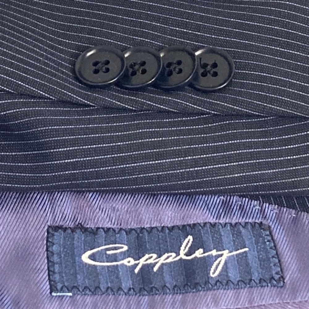 Coppley Suit Mens 44T 38 x 31 Navy Blue Pinstripe Wool 2 Piece Blazer Pants